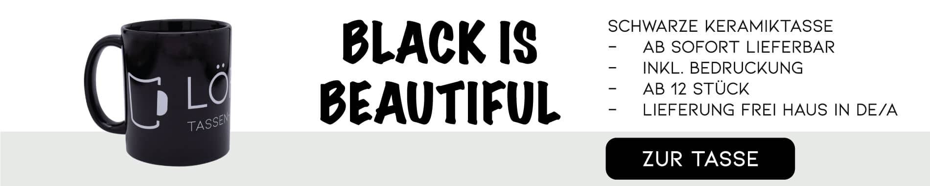 Schwarze Keramiktasse mit Logo von TASSEN-BEDRUCKEN24.DE