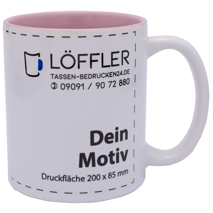 bedruckte Keramiktasse in weiß mit pinker Innenseitevon TASSEN-BEDRUCKEN24.DE