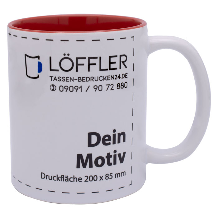 Keramiktasse Bibi mit roter Innenseite zum Bedrucken mit einem Logo