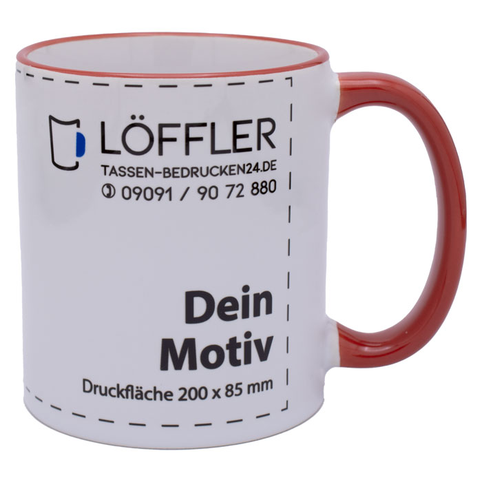 Keramiktasse CARLA mit rotem Henkel und Trinkrand
