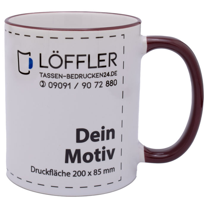 Keramiktasse CARLA mit rotem Henkel und Trinkrand