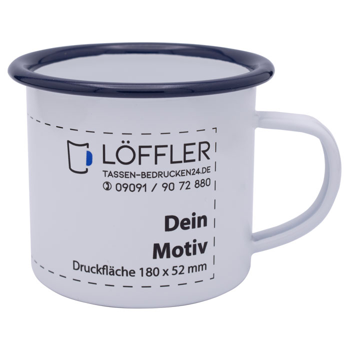 Emailletasse mit blauem Rand, 12oz