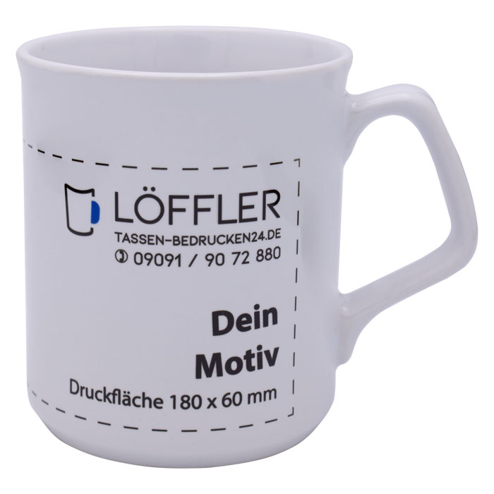 Keramiktasse SPARTA mit ausgestelltem Rand und eckigem Henkel