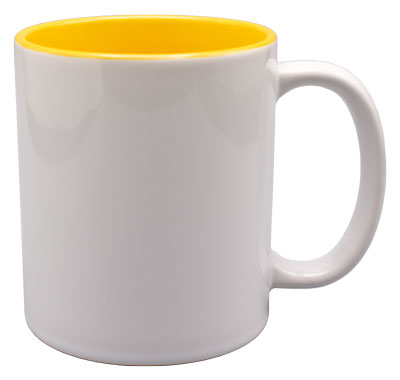 farbige Werbetasse BIBI, Innenseite goldgelb