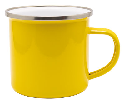 farbige Emaille Tasse in Gelb