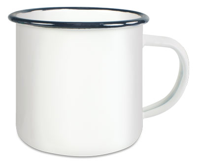 Emaille Tasse mit schwarzem Trinkrand zum bedrucken