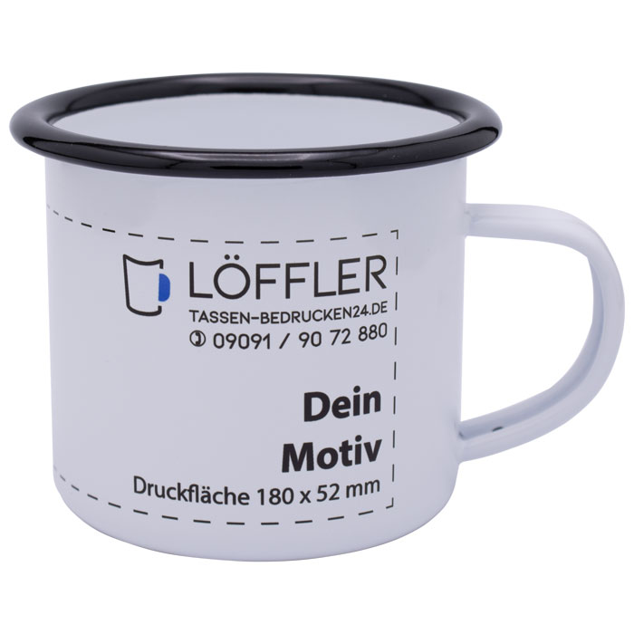 Werbetassen mit spülmaschinenfestem Druck kleine Emailletasse (12oz) mit schwarzem Rand