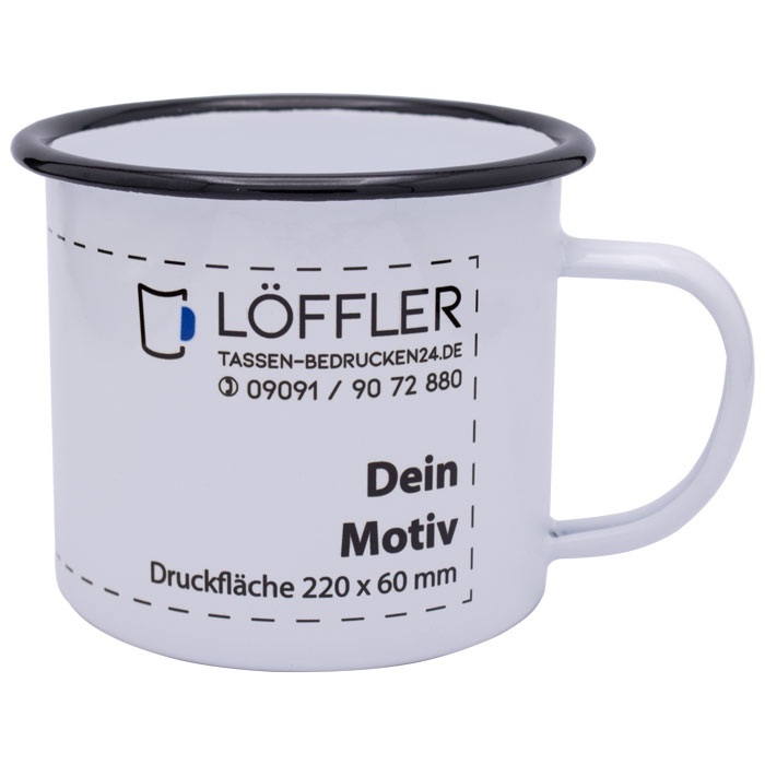 Werbetassen mit spülmaschinenfestem Druck Emailletasse (18oz) mit schwarzem Rand
