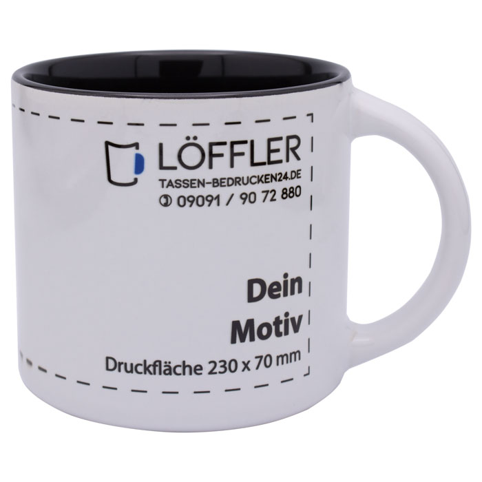 Tasse zum bedrucken mit Ihrem Logo oder Motiv bei TASSEN-BEDRUCKEN24.DE Große Keramiktasse Mike mit schwarzer Innenseite