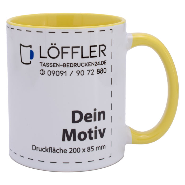 Tassen mit Logo bedrucken bei TASSEN-BEDRUCKEN24.DE. Große Druckfläche und brillanter Druck. Werbetassen LENA günstig bedrucken mit Logo