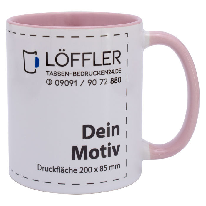 Pinke Kaffeetasse LENA günstig bedrucken lassen Werbetassen LENA mit Logo bedrucken lassen