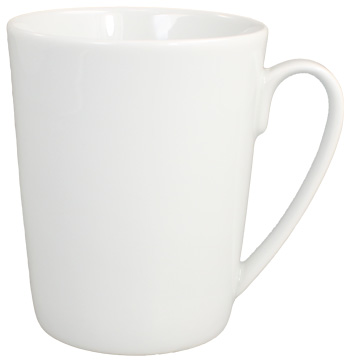 Konische Tasse mit modernem Henkel, bedruckbar als Werbetassen Werbetassen aus Porzellan, bedruckbar als Werbeartikel